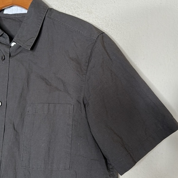 Nicole Farhi Boxy Linen Cotton Embroidered Floral Short Sleeve Button Blouse Lrg - Picture 7 of 12